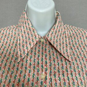 Vintage Sleeveless Blouse Dagger Collar Floral Stripes Button-Up Women Top Retro